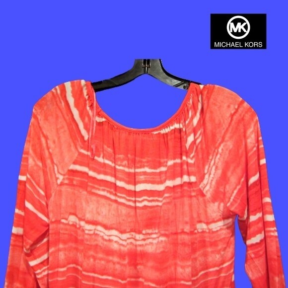 MICHAEL Michael Kors NEW CORAL REEF Dopamine Tie Dye Stripe Peasant Blouse PS - Picture 9 of 11
